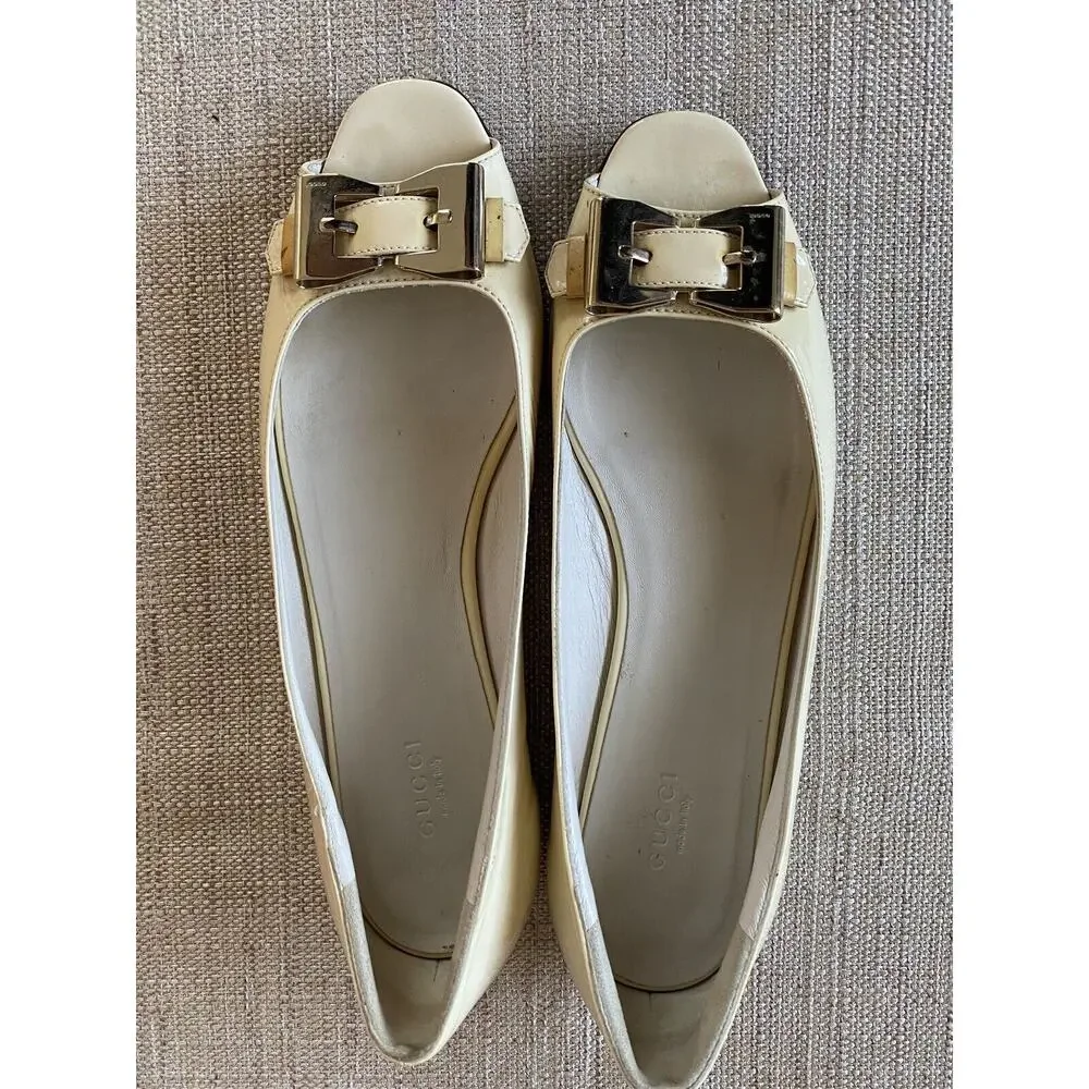 GUCCI patent leather flats open toes metal bow shoes Made In Italy 10.5 B - Picture 2 of 13